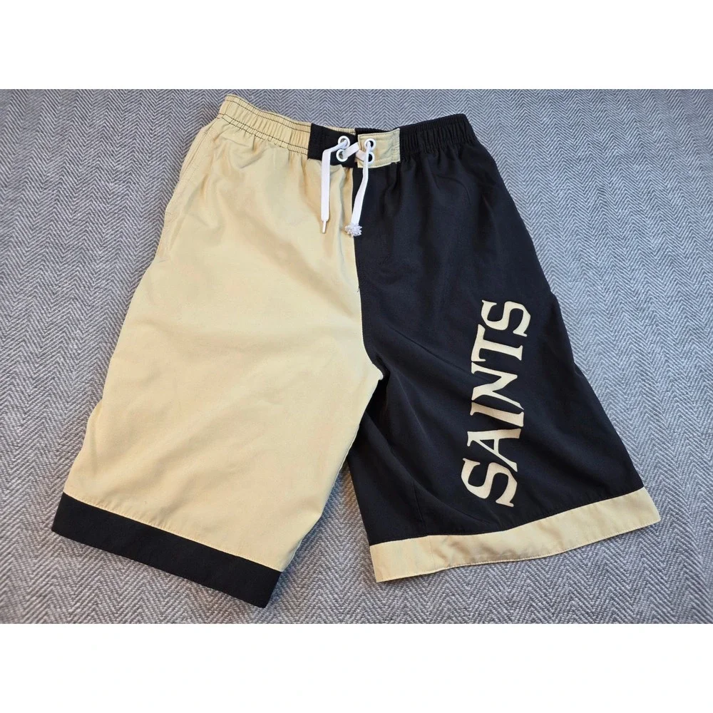 NFL Team Apparel New Orleans Saints Youth Large Black Gold Split Board Shorts